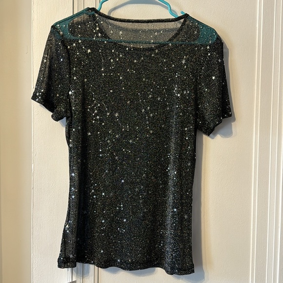 XXL Black & Silver Star Print Mesh Top - Picture 3 of 4